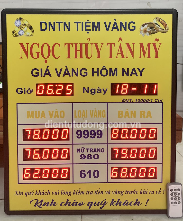 Bảng giá vàng ở tiệm vàng